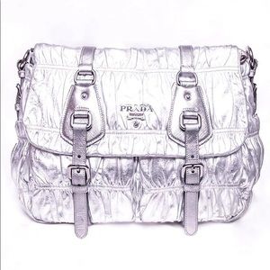 Prada silver crossbody diaper bag